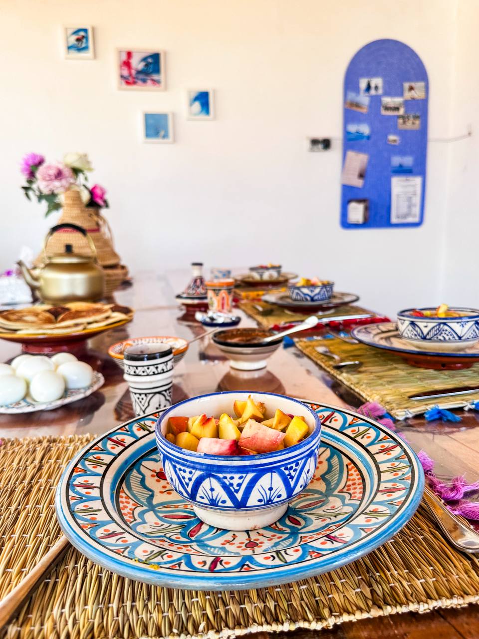 Welcoming common area at Treasure Morocco surf house